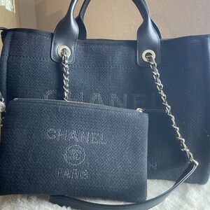 CHANEL Black Tote with Chain Detail